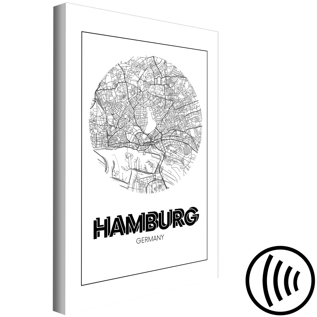 Obraz Hamburg - Minimalistyczna, Czarno-biała Mapa Niemieckiego Miasta
