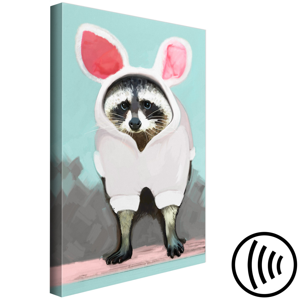 Quadro Em Tela Raccoon Vestido De Lebre - Motivo Animal Frio Para O Quarto Infantil