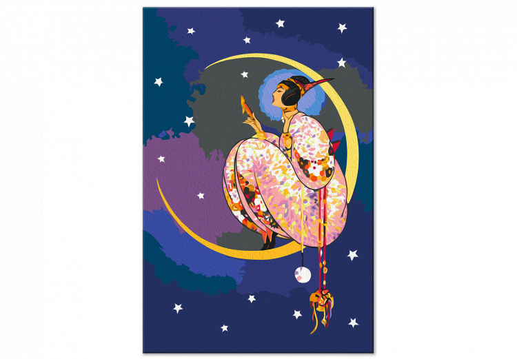 Obraz do malowania po numerach Rozgwieżdżona noc - kobieta na księżycu patrząca w lusterko 144140 additionalImage 5