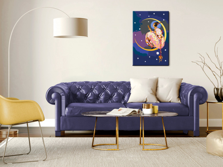 Obraz do malowania po numerach Rozgwieżdżona noc - kobieta na księżycu patrząca w lusterko 144140 additionalImage 2