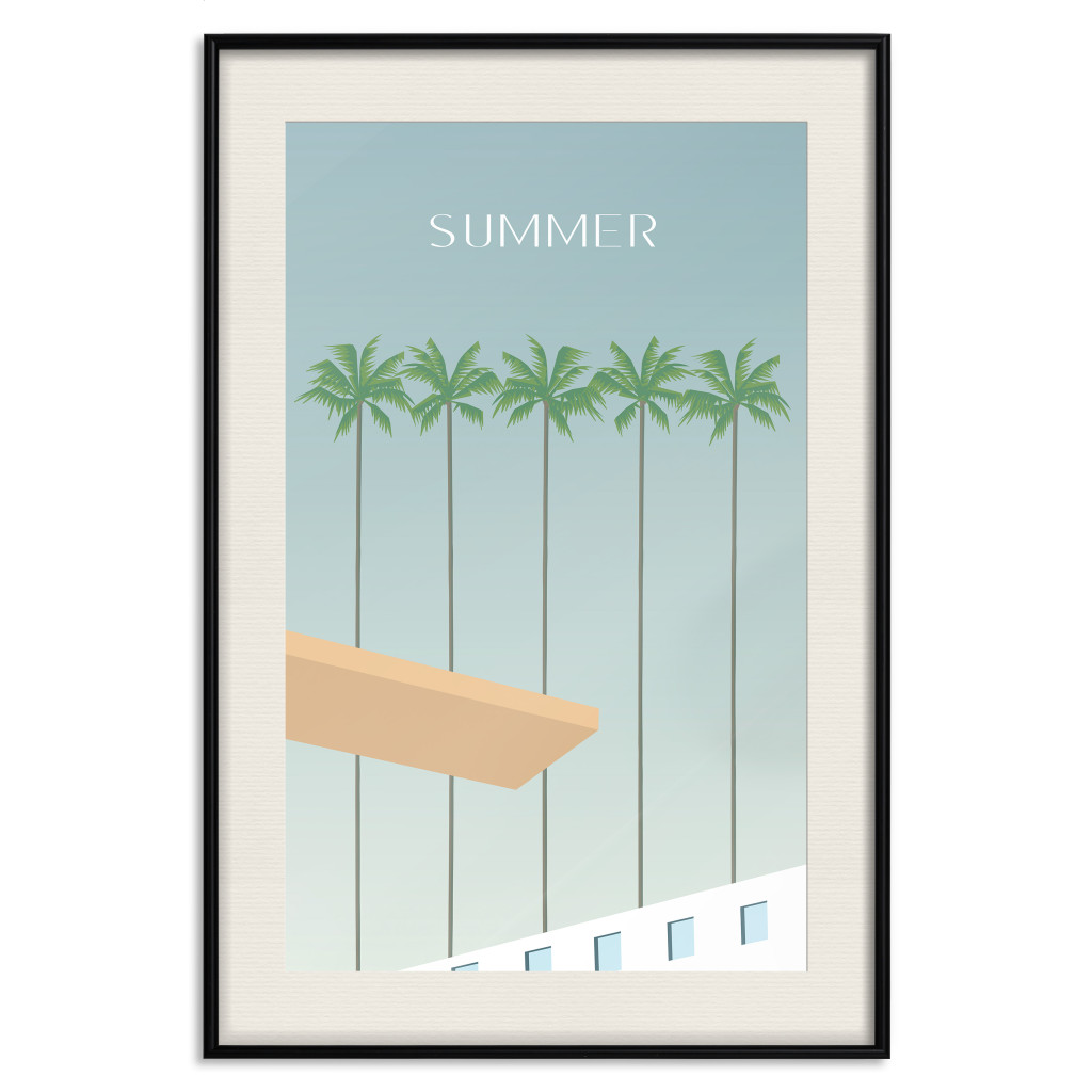 Plakat: Summer Sun - Wakacyjna Grafika Z Palmami Nad Basenem W Stylu Retro