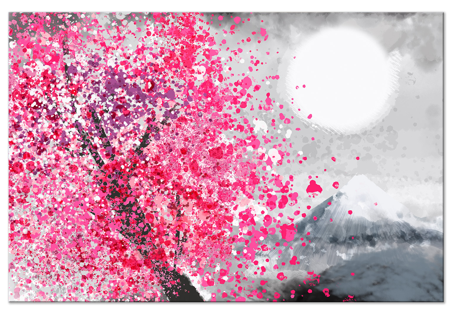 Art Work Japanese Views - Landscape With Mount Fuji and a Pink Tree Landscapes - Canvas Prints