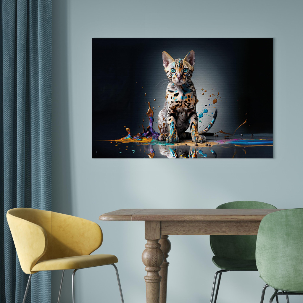 Pintura AI Bengal Cat - Animal In A Colorful Exploding Puddle - Horizontal