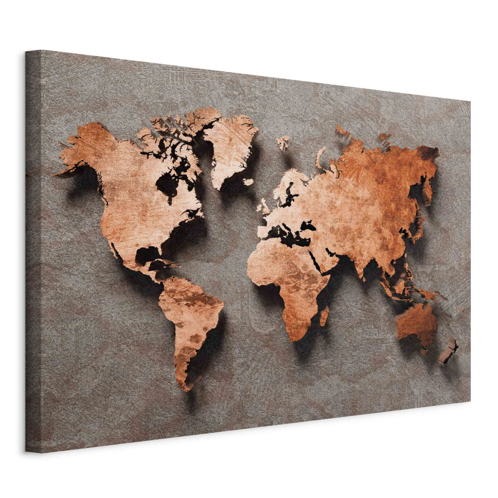Schilderij Copper Map Of The World - Orange Outline Of Countries On A Gray Background [Large Format]