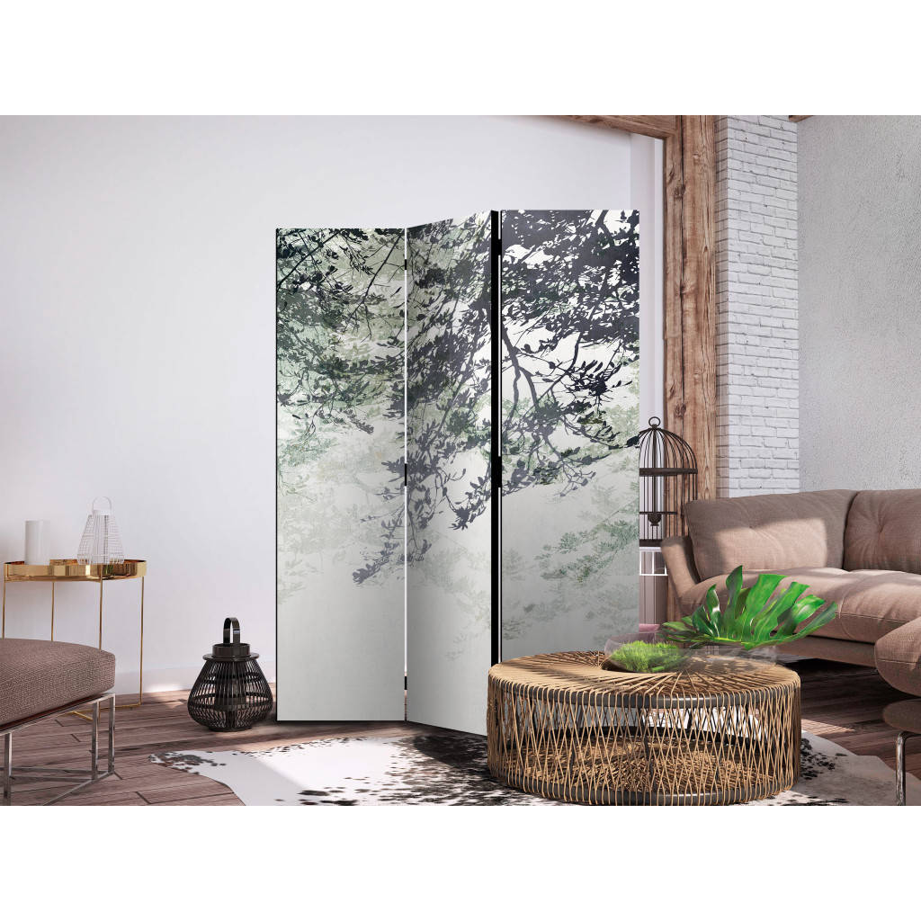 Design Rumsavdelare Labyrinth Tree - Branches With Leaves On A Light Background [Room Dividers]