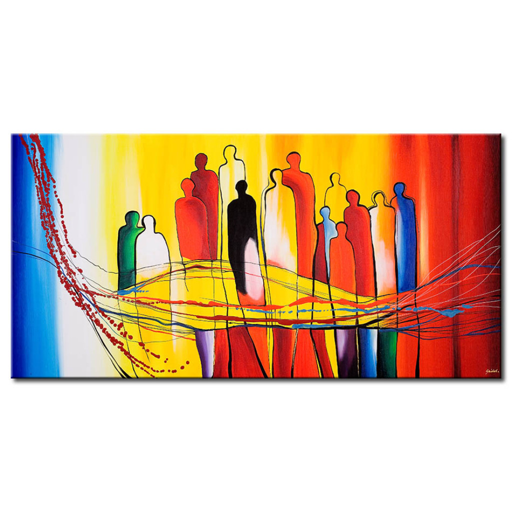Schilderij  Karakters: Figuren In Een Web (1-delig) - Abstractie Met Kleurrijke Silhouetten