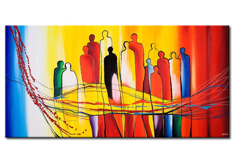 Leinwandbild Figuren im Netz (1-teilig) - Abstraktion mit farbigen Silhouetten 47140