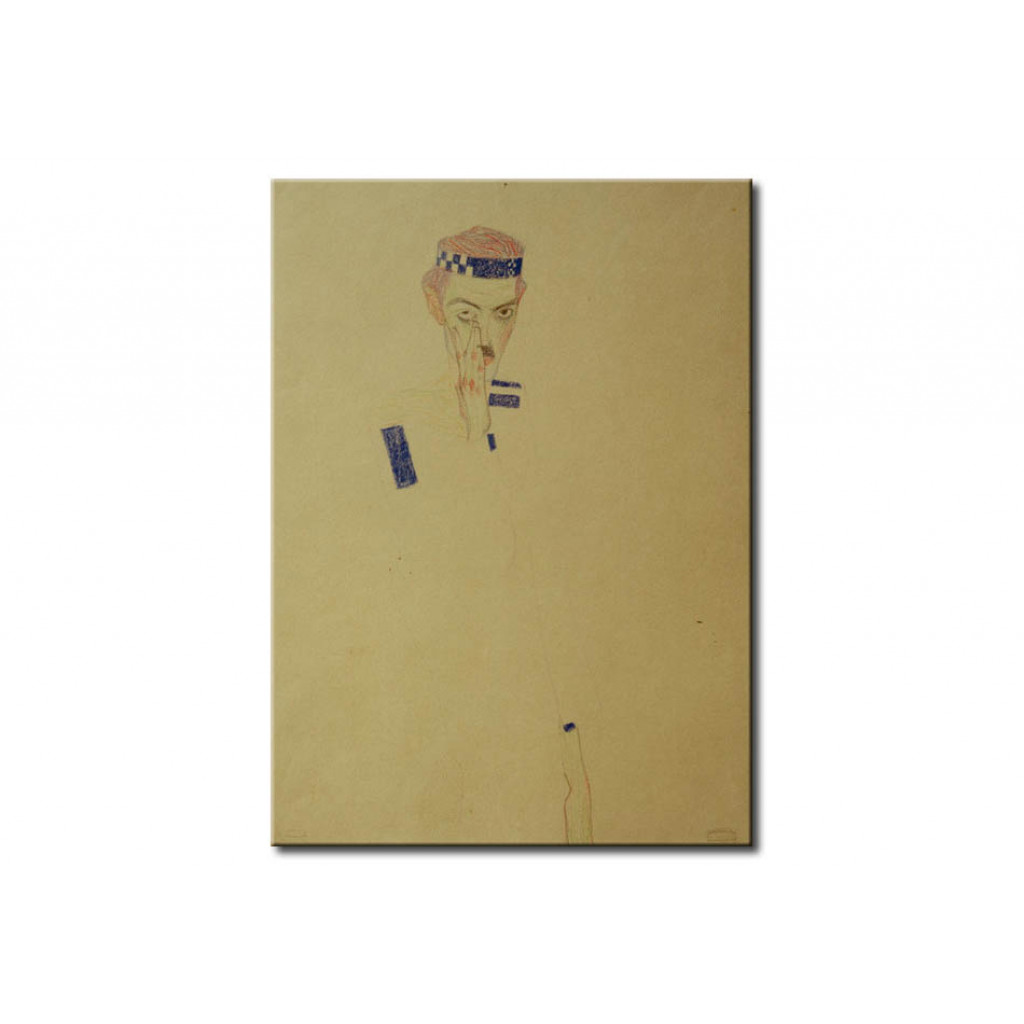 Schilderij  Egon Schiele: Selbstbildnis Mit Blaukariertem Stirnband