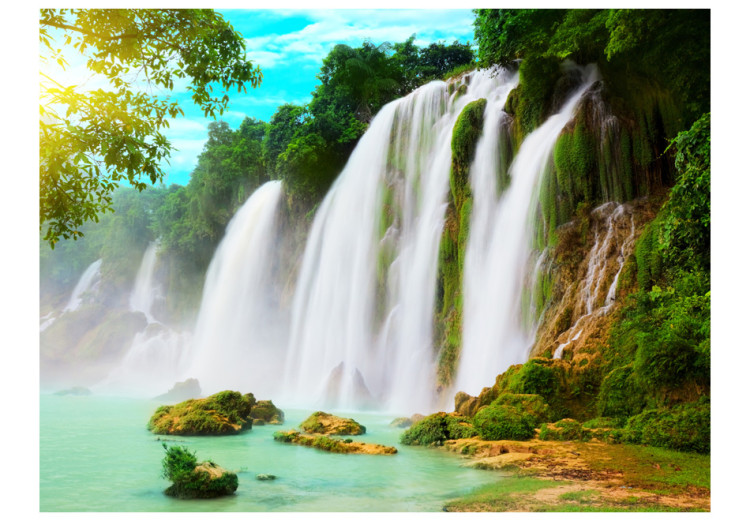 Wall Mural Beauty of Nature - Landscape of Waterfalls Flowing into a Stony Lake 60040 additionalImage 1