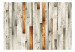 Fototapeta Drewniana tekstura - deseń szarych desek drewna z brązowym akcentem 61040 additionalThumb 1