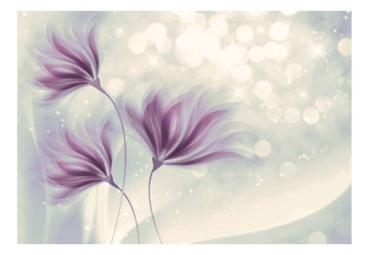 Fototapeta Delikatny blask światełek - trzy fioletowe kwiaty na subtelnym tle 66940 additionalImage 1