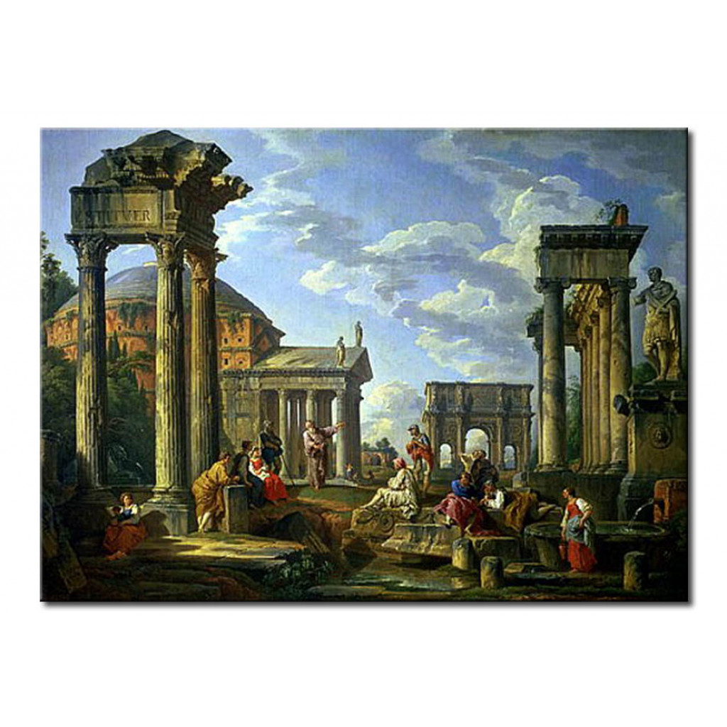 Schilderij  Giovanni Paolo Panini: Roman Ruins With A Prophet