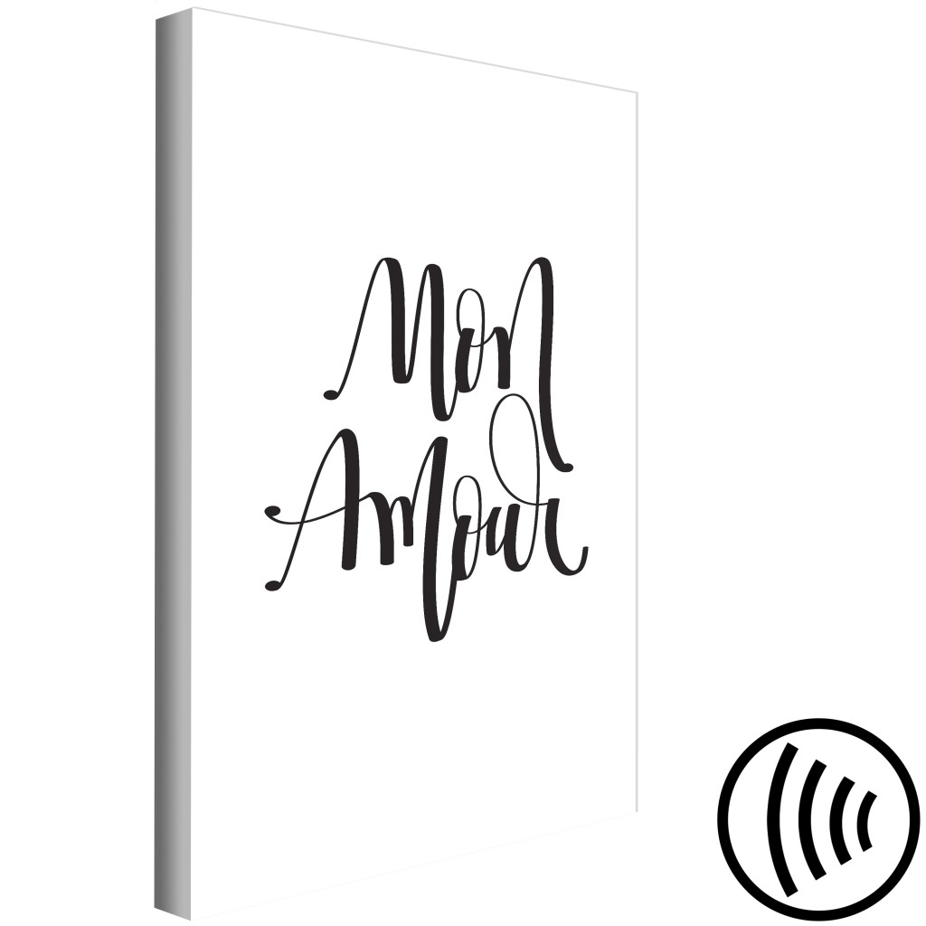 Obraz Czarny Napis Po Francusku Mon Amour - Kompozycja Na Białym Tle