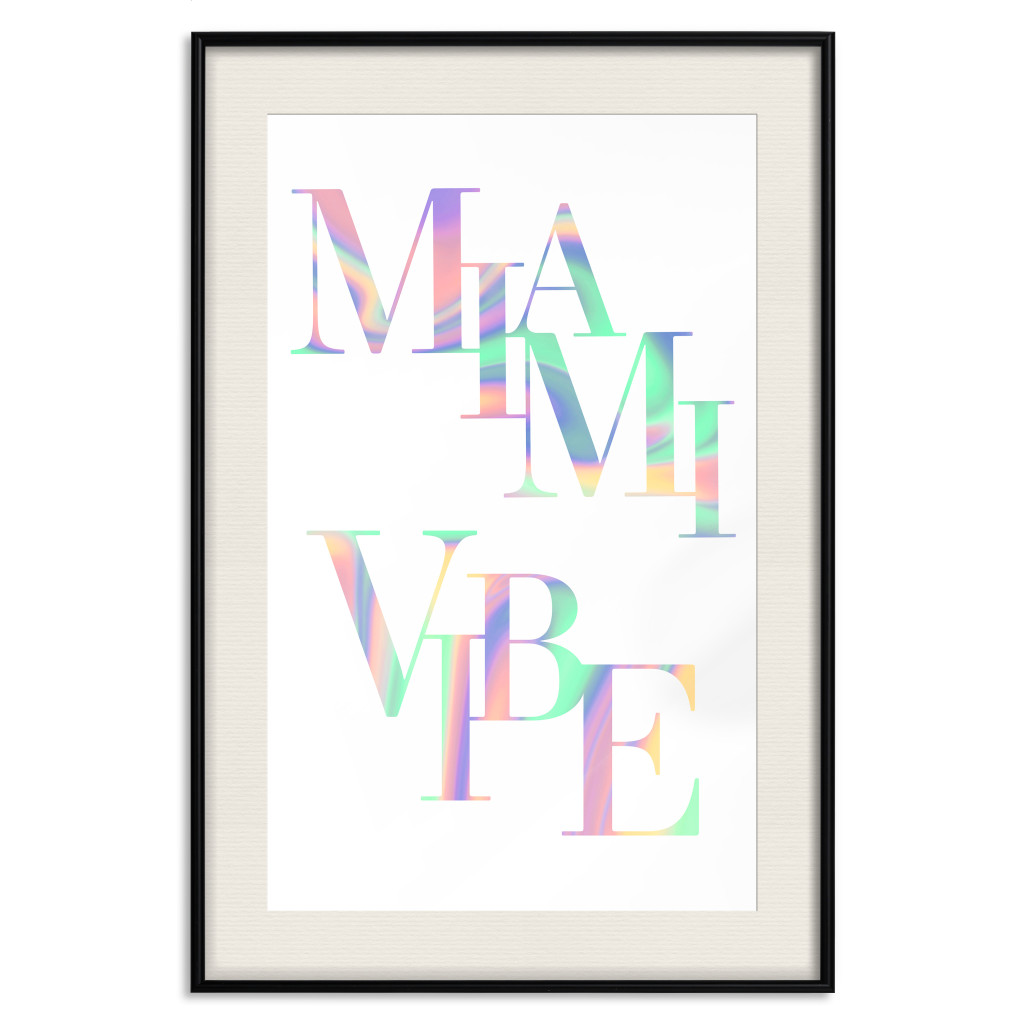 Posters: Miami Vibe - Holographic Lettering In Pastel-Rainbow Colors