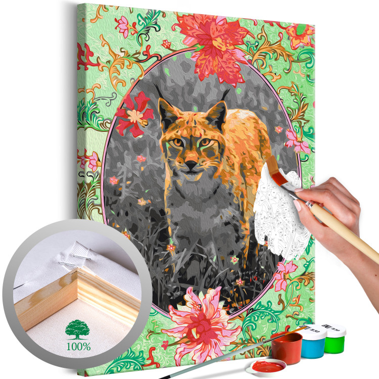 Paint by number Stately Lynx - Portrait of a Wild Cat in the Light of the Evening Sun and Flowers 146550