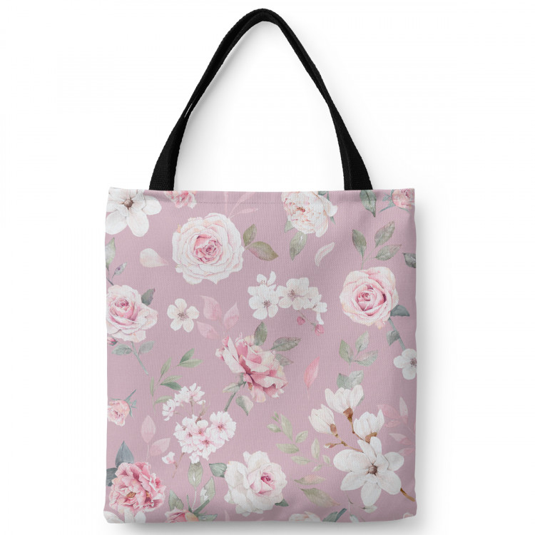 Shoppingväska Spring charm - vintage-style rose and magnolia on dark pink background 147550