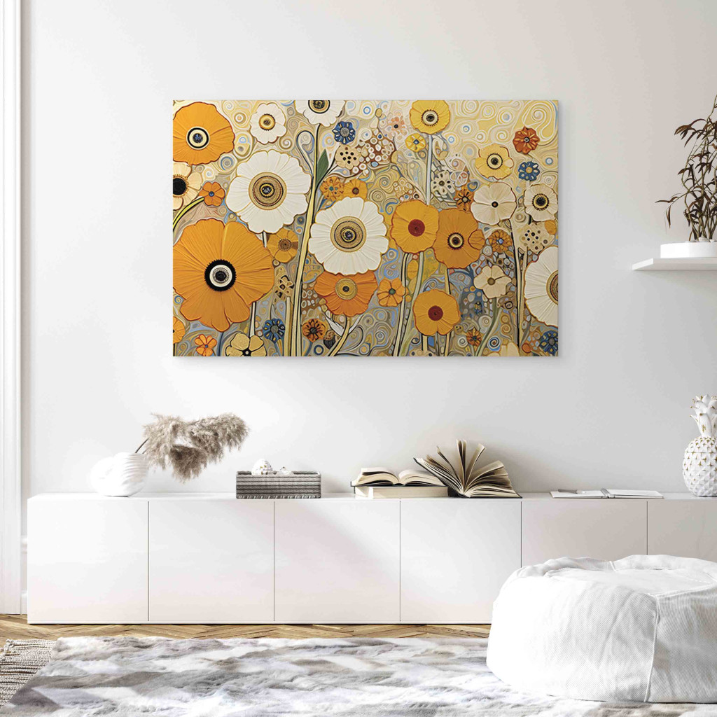 Pintura Em Tela Orange Meadow - A Composition Of Flowers In The Style Of Klimt’s Paintings