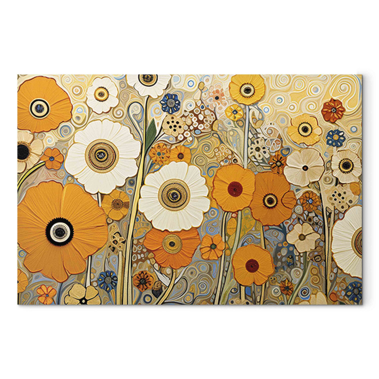 Cuadro en lienzo Orange Meadow - A Composition of Flowers in the Style of Klimt’s Paintings