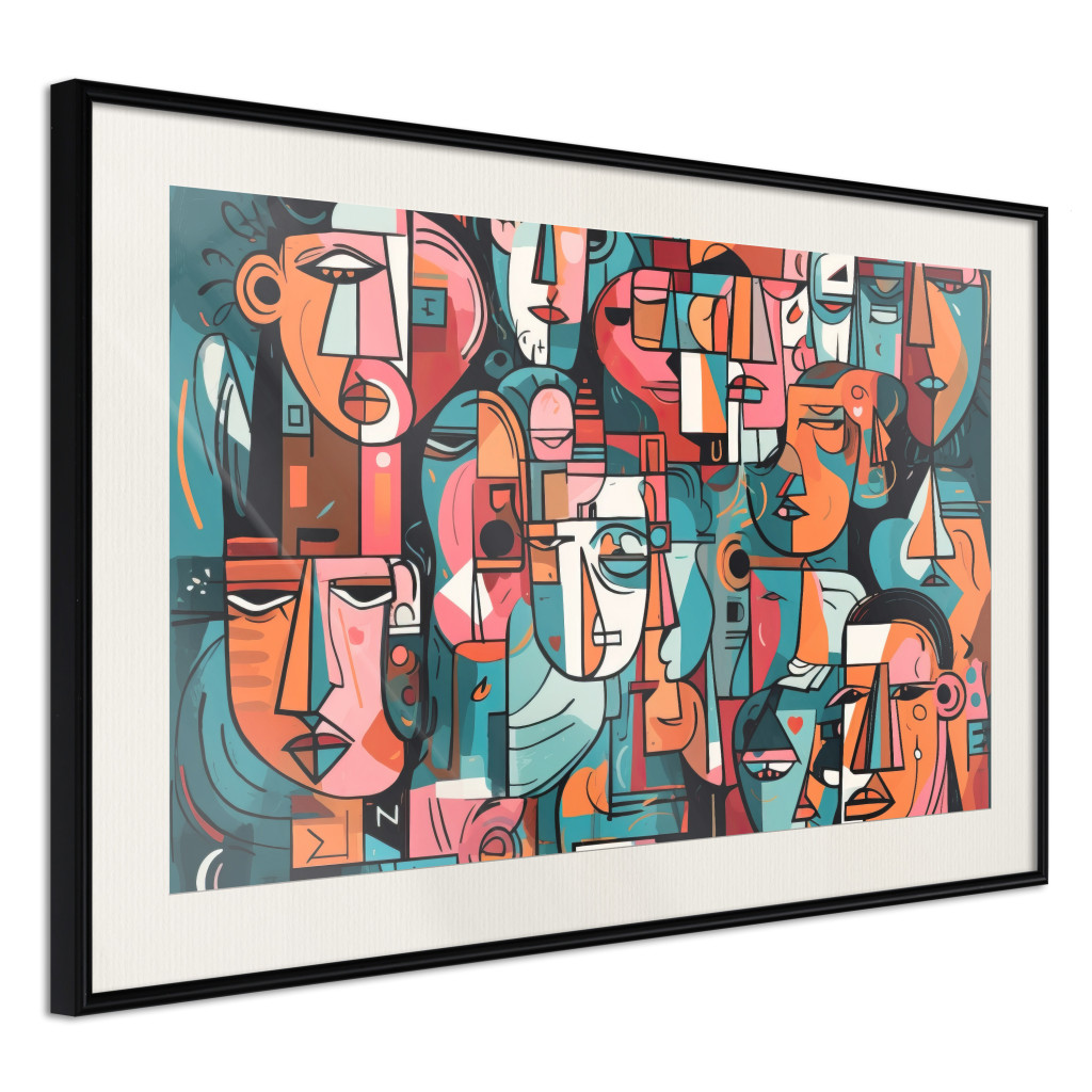 Plakat: Kubistyczne Twarze - Kompozycja Stworzona Przez Sztuczną Inteligencję