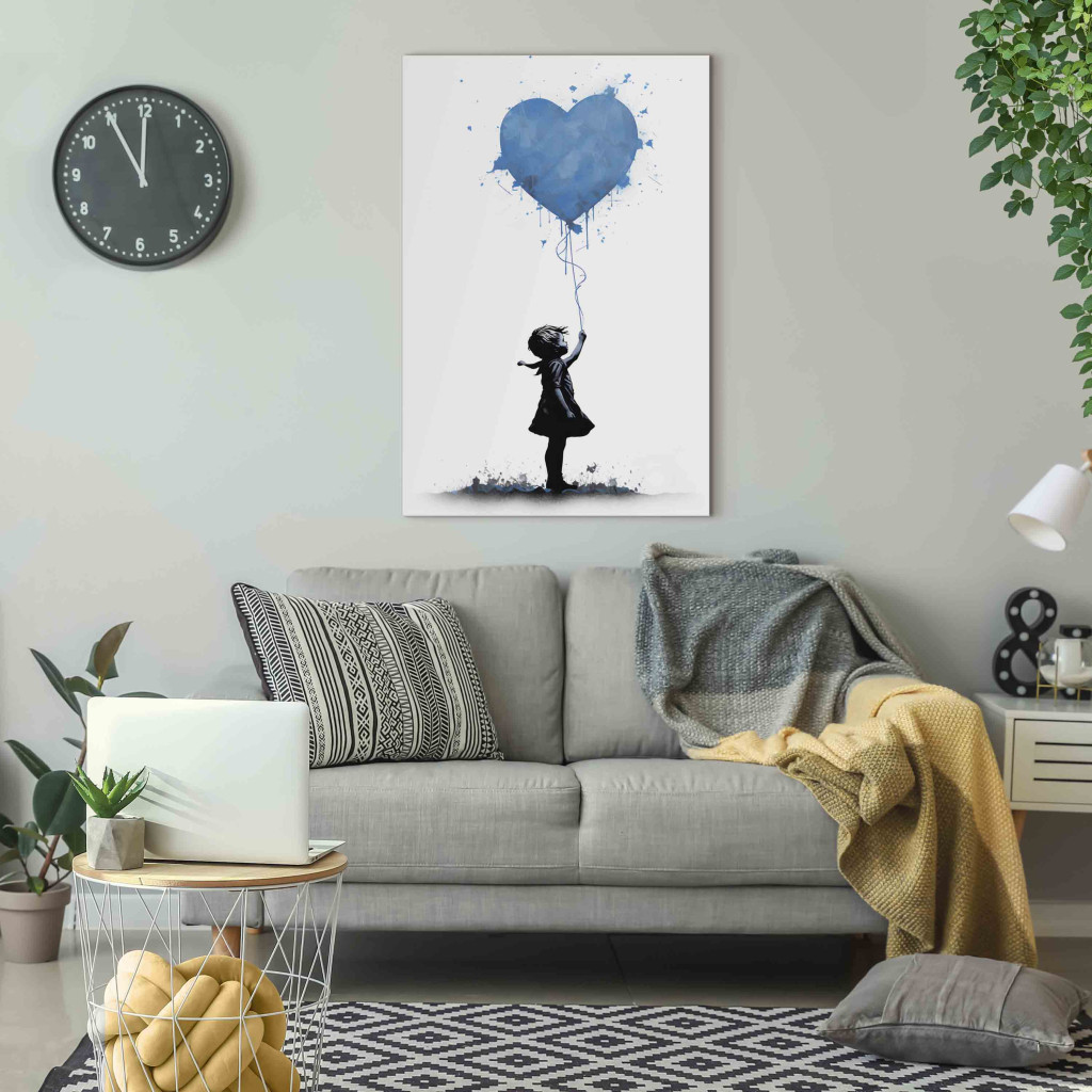 Konst Blue Heart - Banksy Style Graffiti With A Child With A Balloon