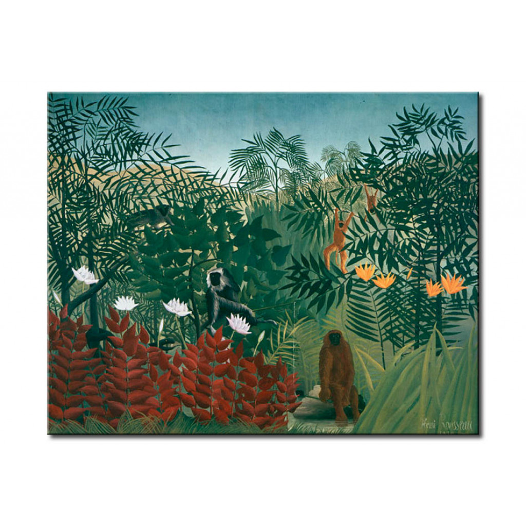 Schilderij  Henri Rousseau: Forêt Tropicale Avec Singes Et Serpent