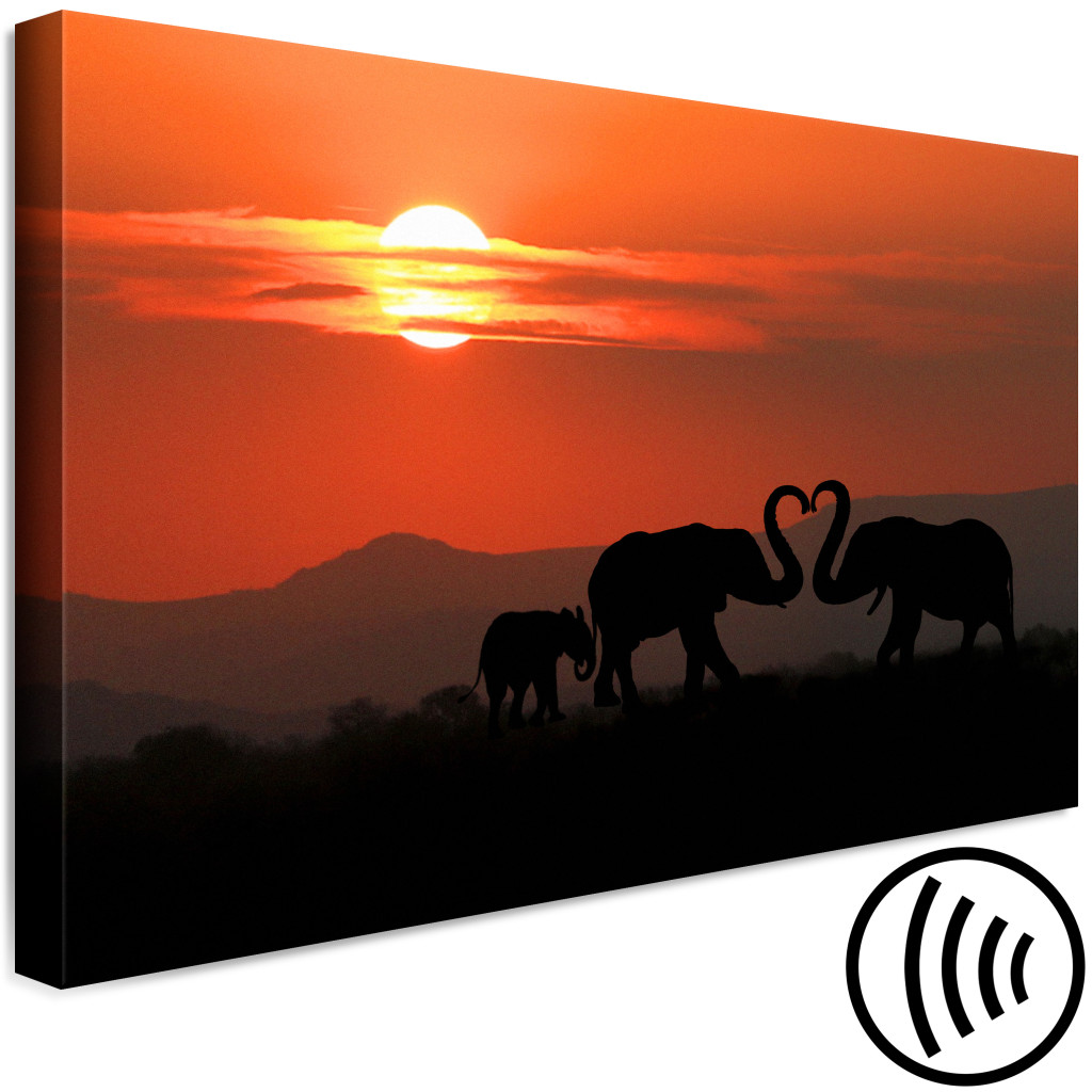Schilderij  Zonsop- En Ondergangen: Elephants In Love (1 Part) Wide