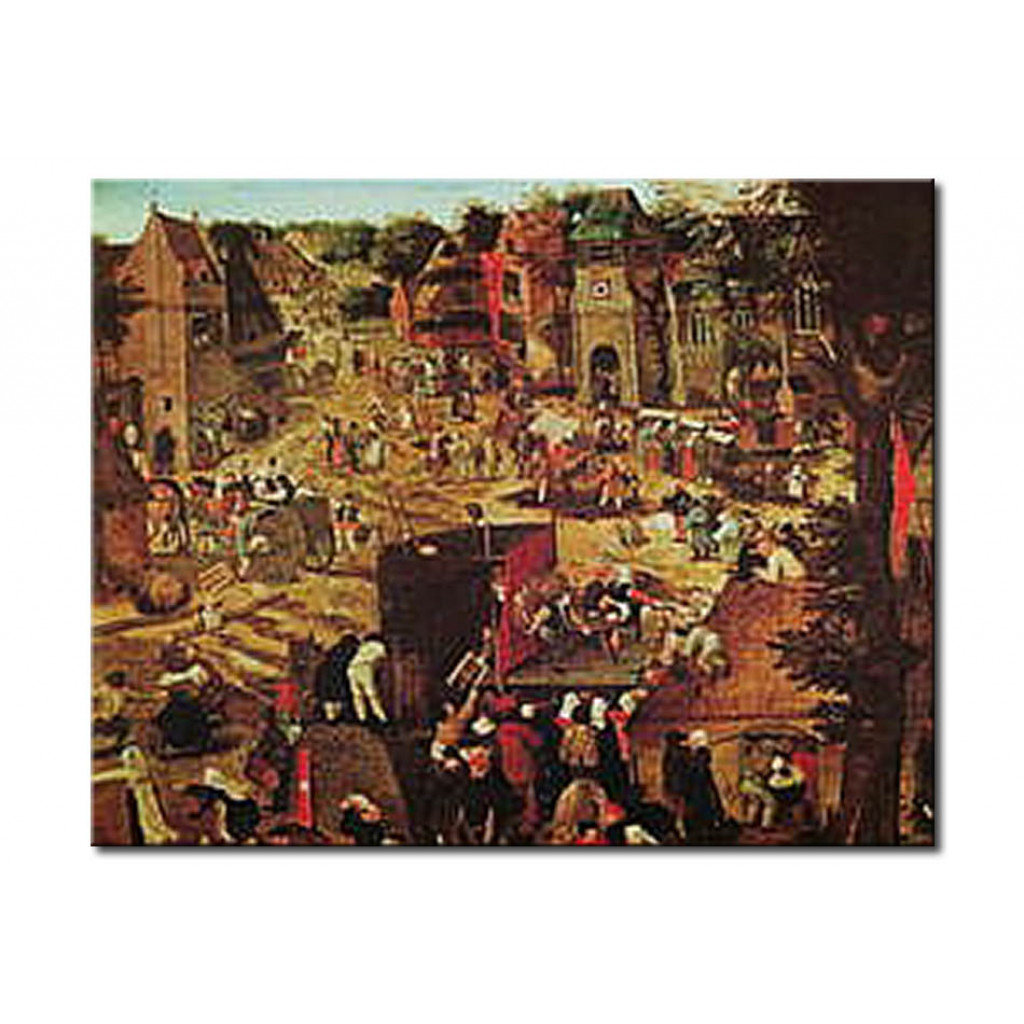 Schilderij  Pieter Brueghel The Younger: Kermesse With Theatre And Procession