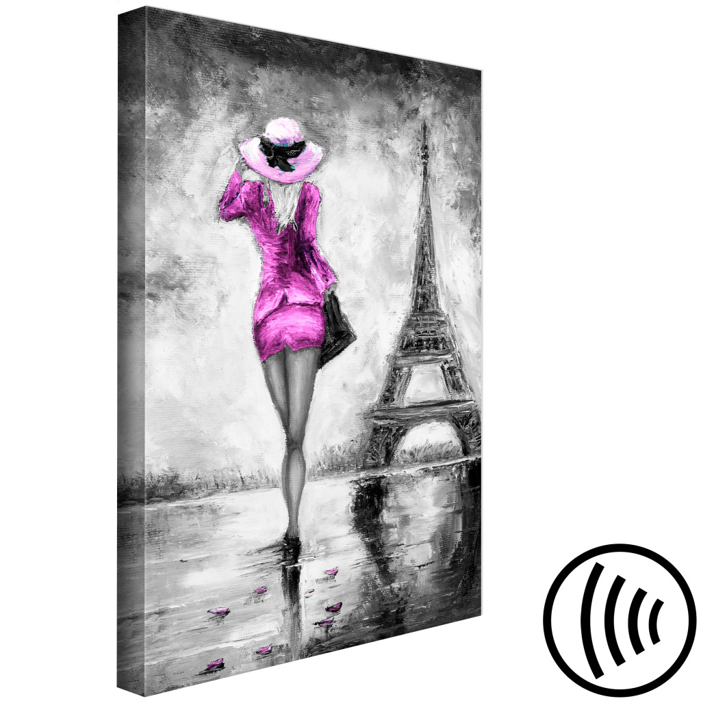 Målning Rosa Dam I Paris - Siluett Av En Kvinna Som Går Vid Eiffeltornet
