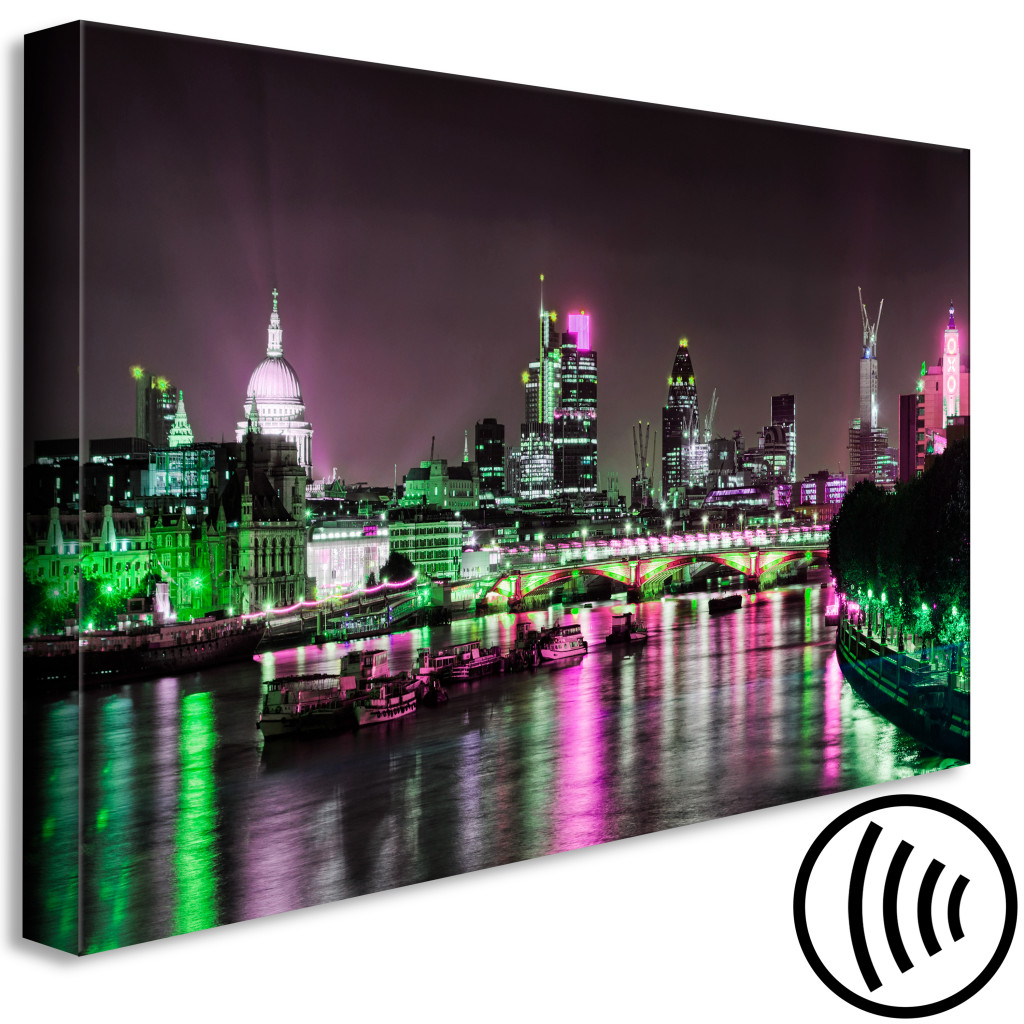 Obraz Panorama Nocnego Londynu - Widok Na Tamizę, Oświetlone Wieżowce I Most