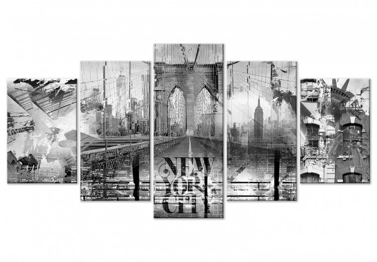 Canvas New York symbols - collage with Brooklyn Bridge and Statue of Liberty