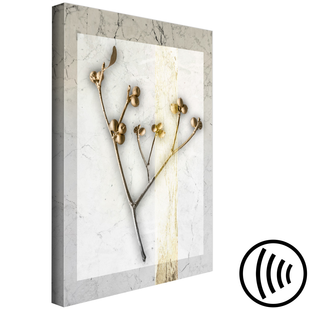 Schilderij  Florale Motieven: Glamour-stijl Maretak - Een Gouden Plant Op Een Grijze Achtergrond
