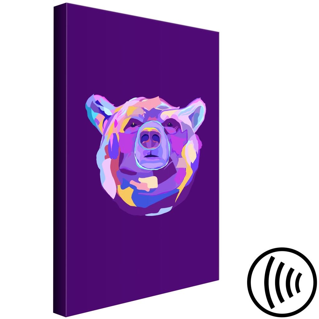 Quadro Em Tela Urso Roxo - Animal Abstracto Colorido Sobre Fundo Escuro