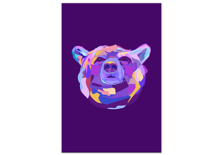 Canvastavla Lila björn - abstrakt färgglatt djur på mörk bakgrund