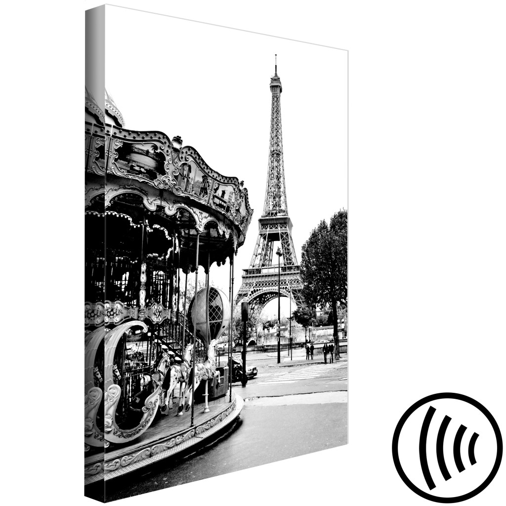Obraz Karuzela Przy Wieży Eiffla - Czarno-biała Grafika Architektury Paryża