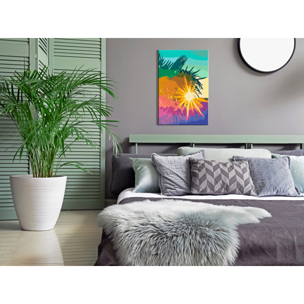 Desenho Para Pintar Com Números Sunny Morning - Palm Trees Illuminated With Cheerful Colors