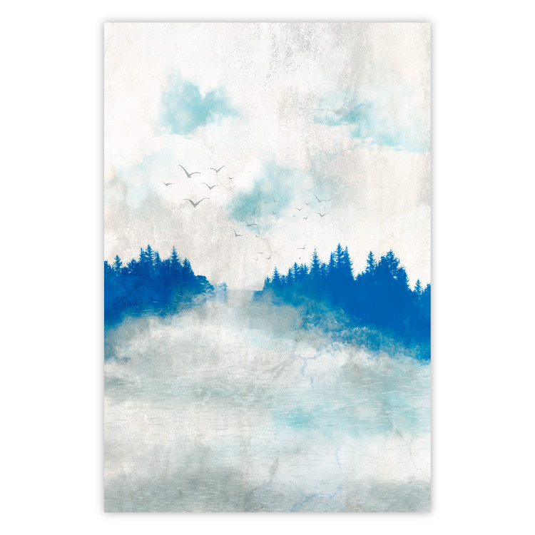 Plakat Błękitny las - delikatny zamglony pejzaż w niebieskiej tonacji 145760