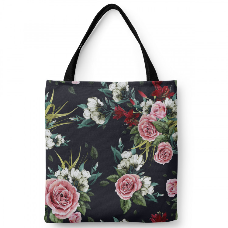 Shoppingväska Simple beauty - vintage style rose flower design on black background 147560