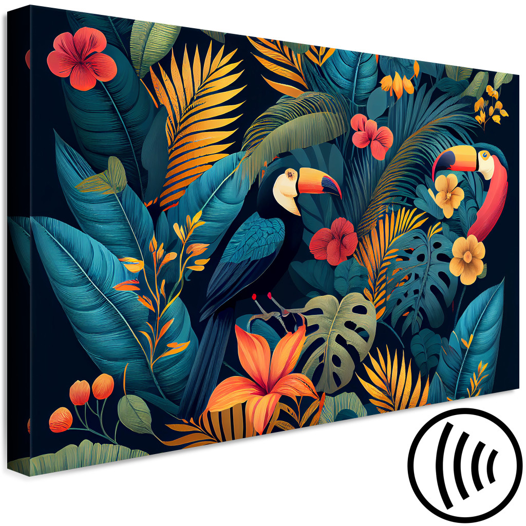 Obraz Egzotyczne Ptaki - Tukany Pośród Kolorowej Roślinności W Dżungli