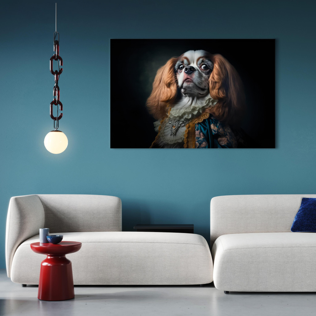 Obraz AI Pies King Charles Spaniel - Portred Dumnego Arystokratycznego Zwierzaka - Poziomy