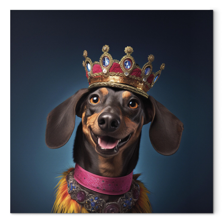 Canvastavla AI Dog Dachshund - Portrait of a Smiling Animal Wearing a Crown - Square