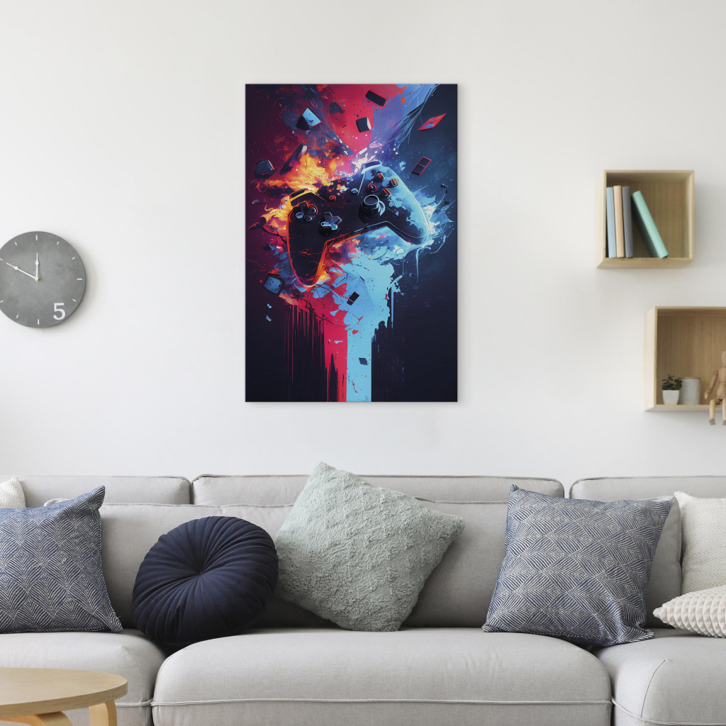 Schilderij  Abstract: Explosion Of Entertainment - An Exploding Colorful Controller For The Player’s Room