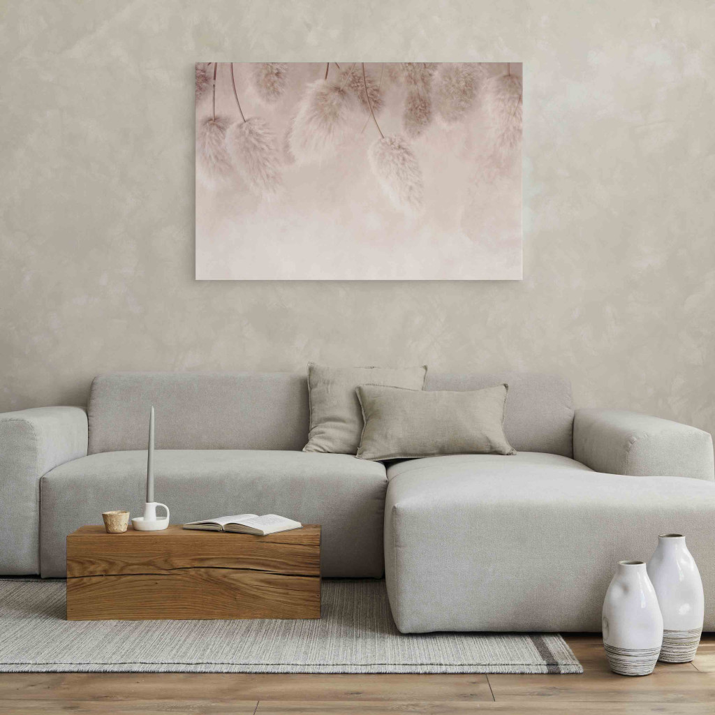 Quadro Pintado Pink Boho - Pastel Composition With Fluffy Plants