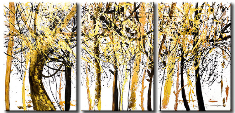 Cadre moderne Forêt blanche (3 pièces) - abstraction dorée et noire 46660