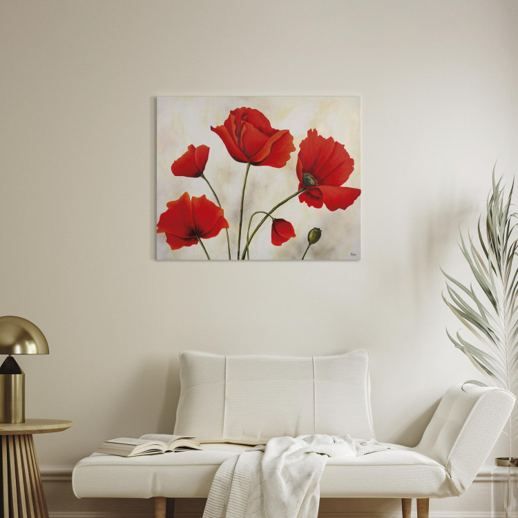 Tableau mural Coquelicots rouges par jour gris (1 pièce) - Motif végétal avec fond 47160 additionalImage 5