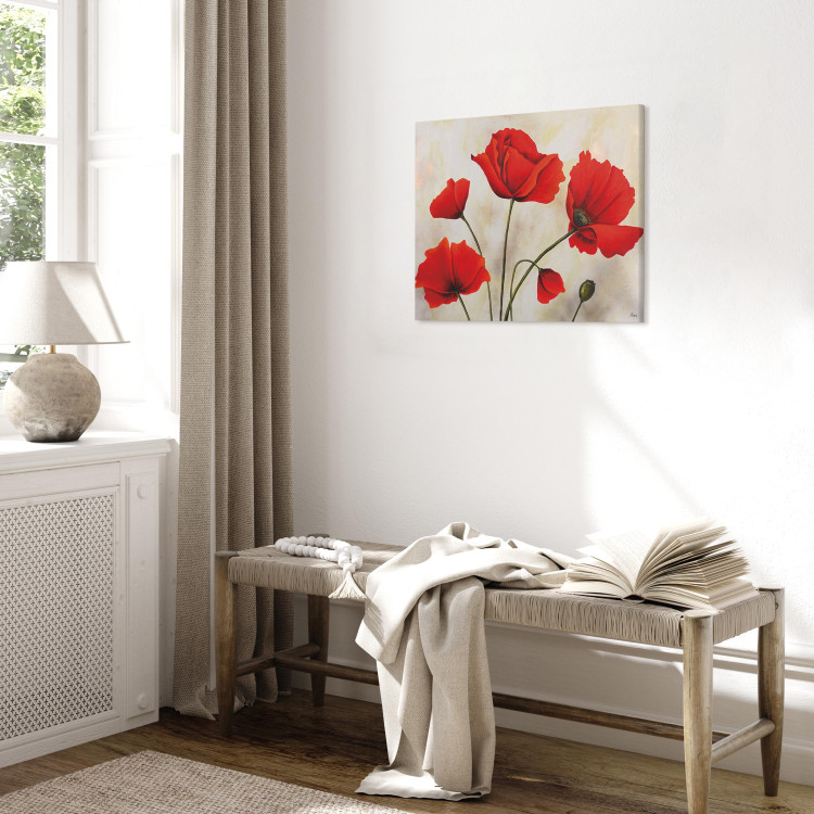 Pintura em tela Papoilas Vermelhas em um Dia Cinzento (1 parte) - Motivo floral com fundo 47160 additionalImage 4