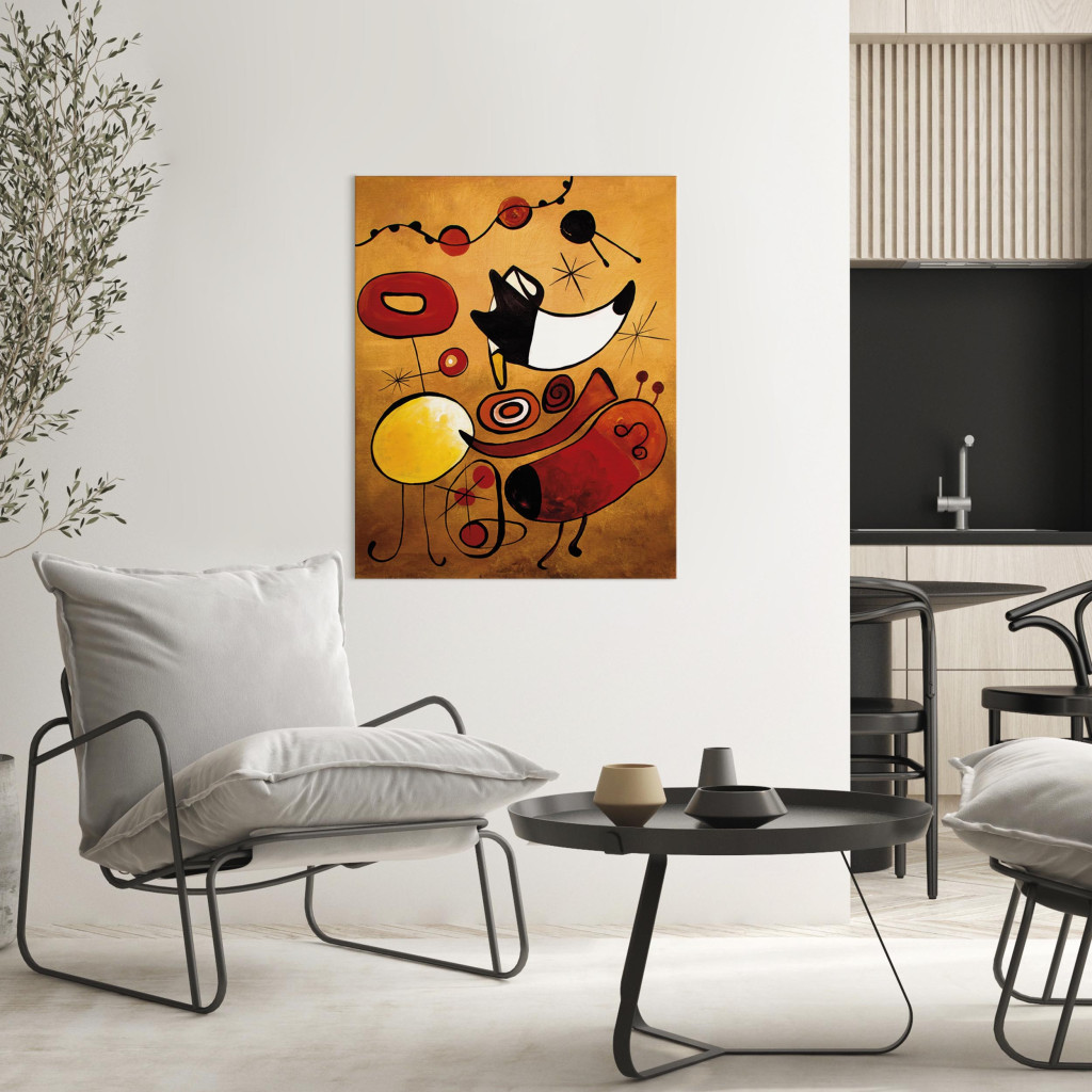 Schilderij  Abstract: Miro's Inspiraties (1-delig) - Kleurrijke Abstractie Met Gouden Patronen