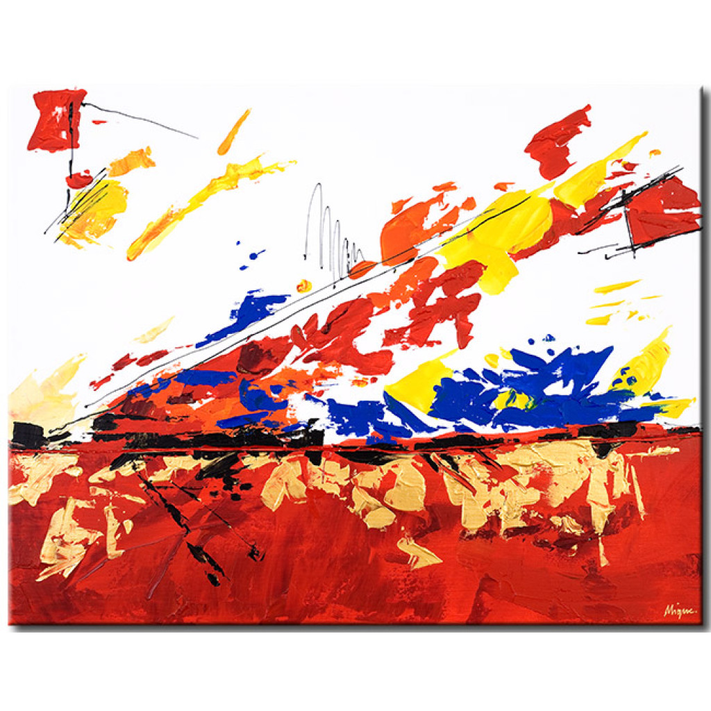 Schilderij  Gekleurde: Kleurrijke Fantasie (1-delig) - Wit-rode Abstractie Met Ontwerpen