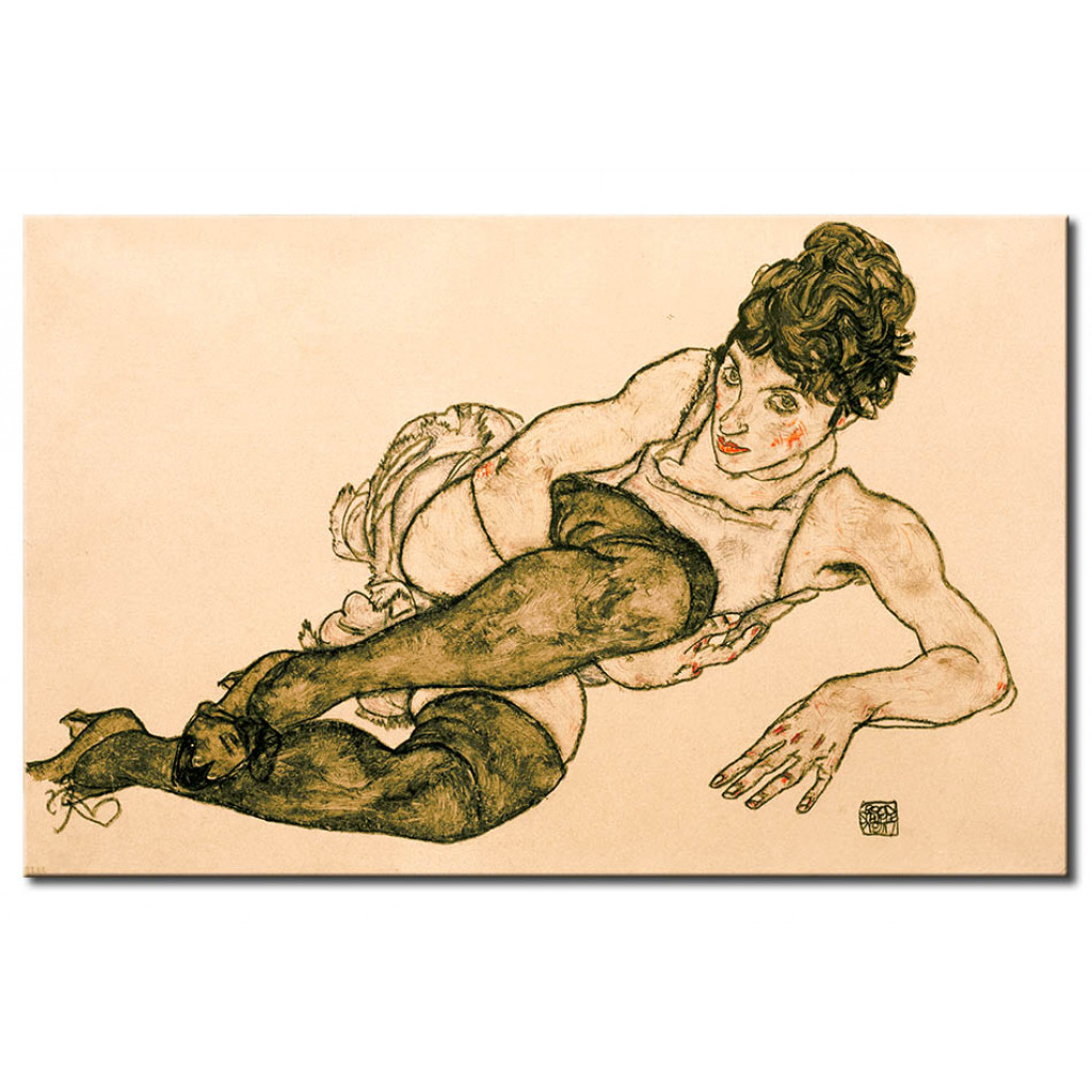 Schilderij  Egon Schiele: Reclining Woman With Green Tights