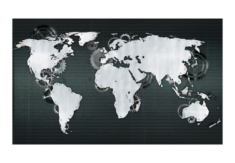 Carta da parati Il mondo sta sparando - una mappa del mondo in stile Steampunk con una ruota dentata sullo sfondo 59960 additionalImage 1