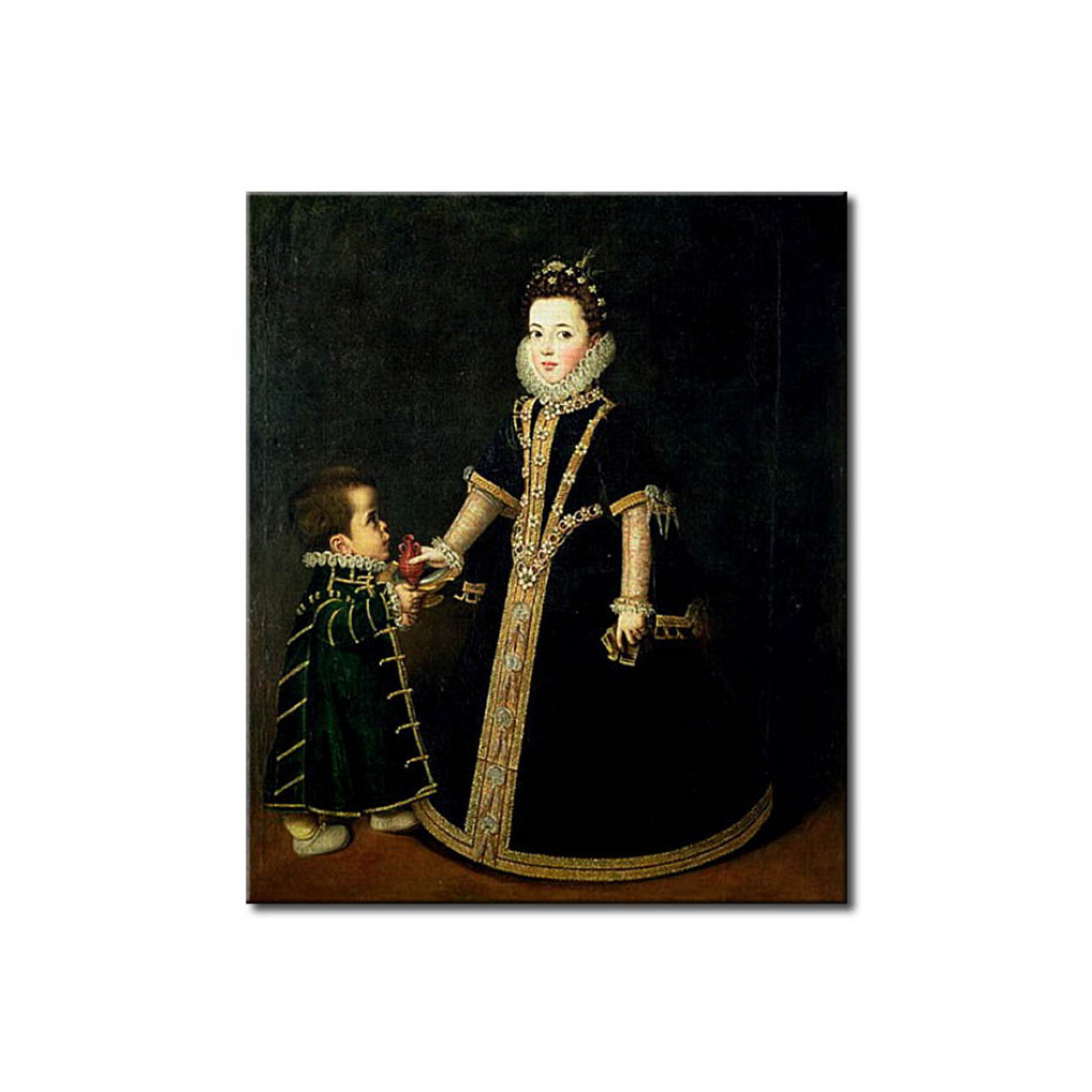 Canvastavla Girl With A Dwarf, Thought To Be A Portrait Of Margarita Of Savoy, Daughter Of The Duke And Duchess Of Savoy